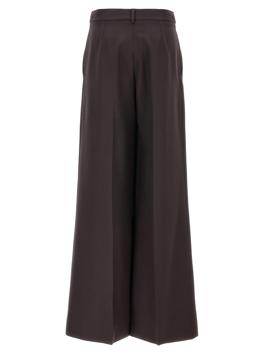 Stella Mccartney Wide Leg Flared Pants In Soft Wool Flannel In Brown