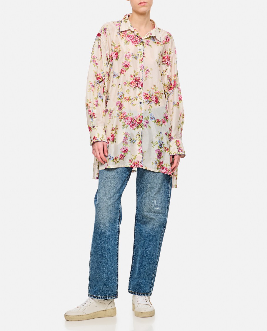 Péro White Wide Floral Print Shirt In Multicolor