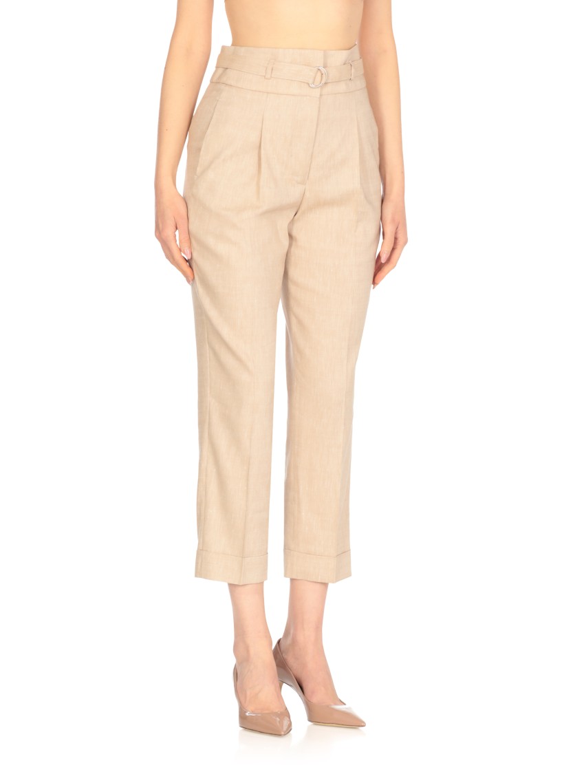 Shop Peserico Beige Linen And Wool Pants