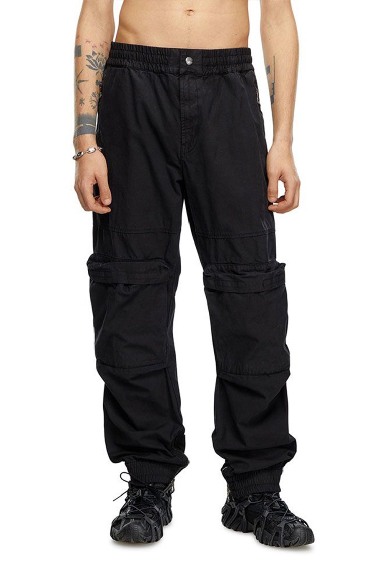 Diesel Multicolor Relaxed Fit Trousers With Drawstring Waist In Black