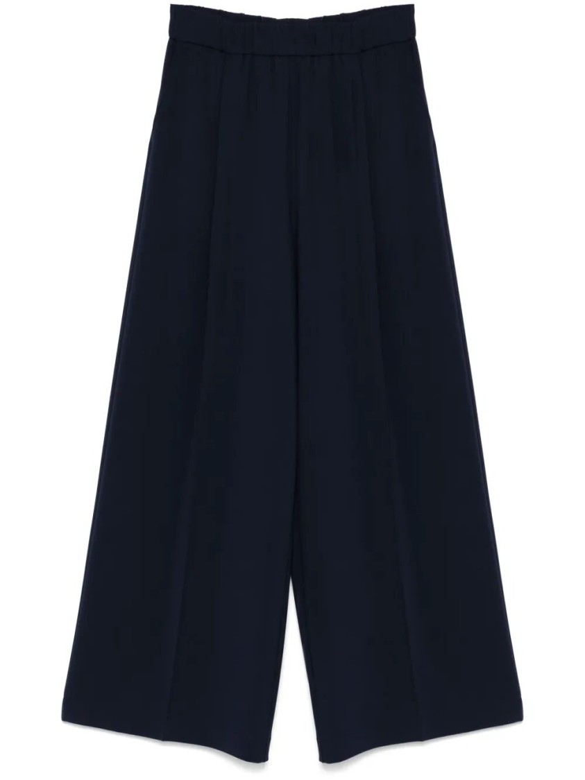Patrizia Pepe Wide-leg High-waist Trousers With Pleated Front In Blue