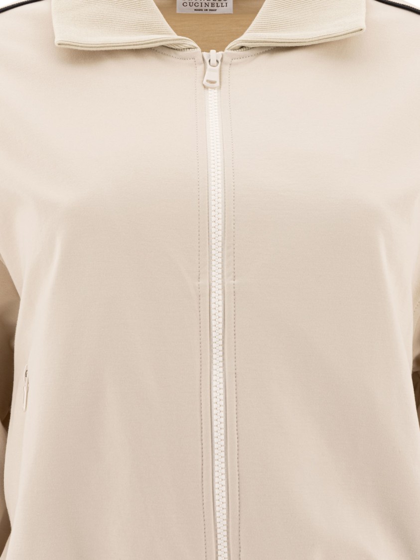 Brunello Cucinelli Cropped Zip-up Sweatshirt With Ribbed Detailing In Neutral