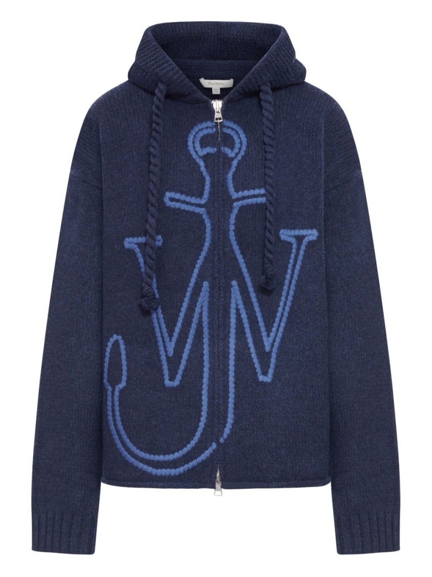 Jw Anderson J. W. Anderson Zip-up Hoodie With Contrasting Anchor Logo In Blue