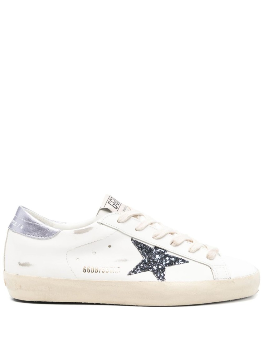 Golden Goose Super Star Leather Upper And Toe Glitter Star Laminated Heel In Neutral