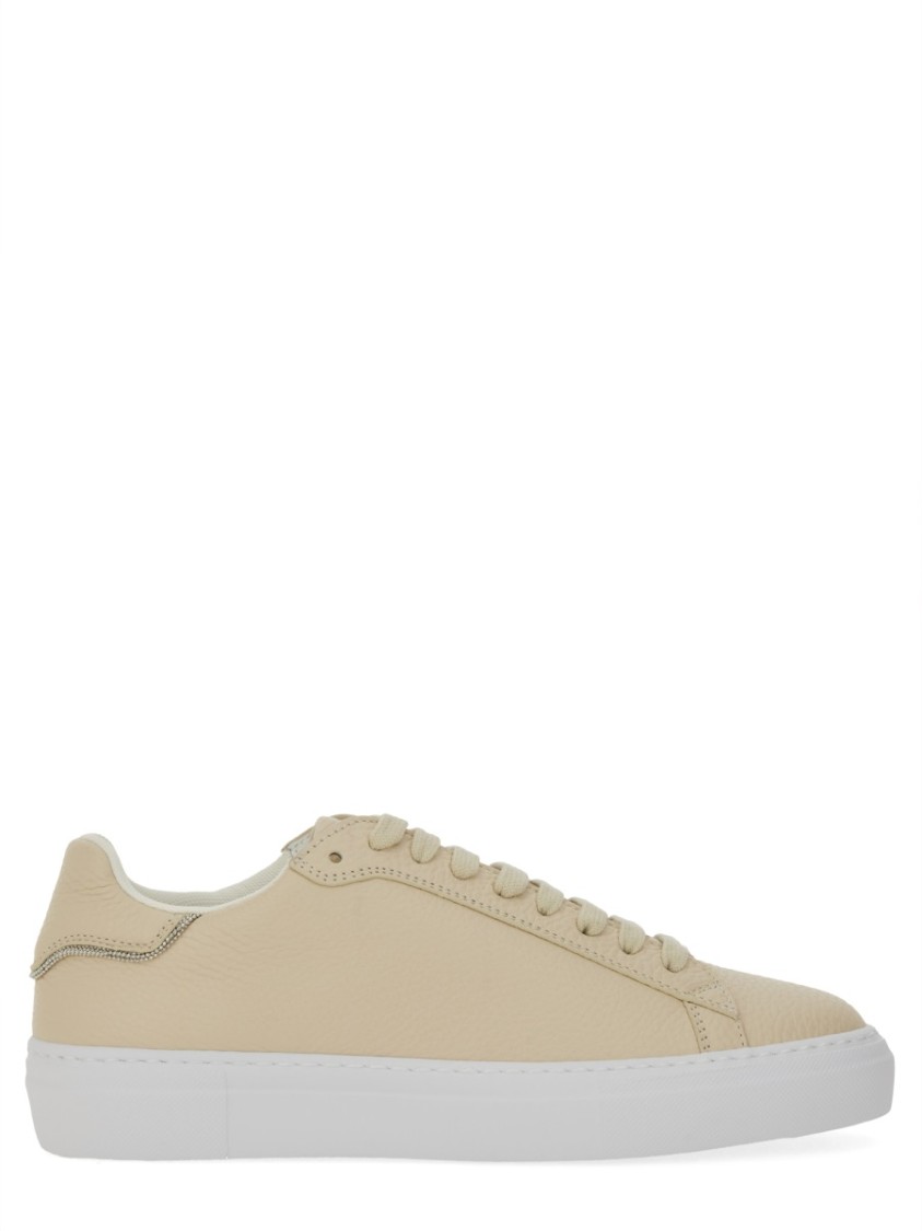 Shop Fabiana Filippi Leather Sneakers With Classic Lace-up Design In Neutrals
