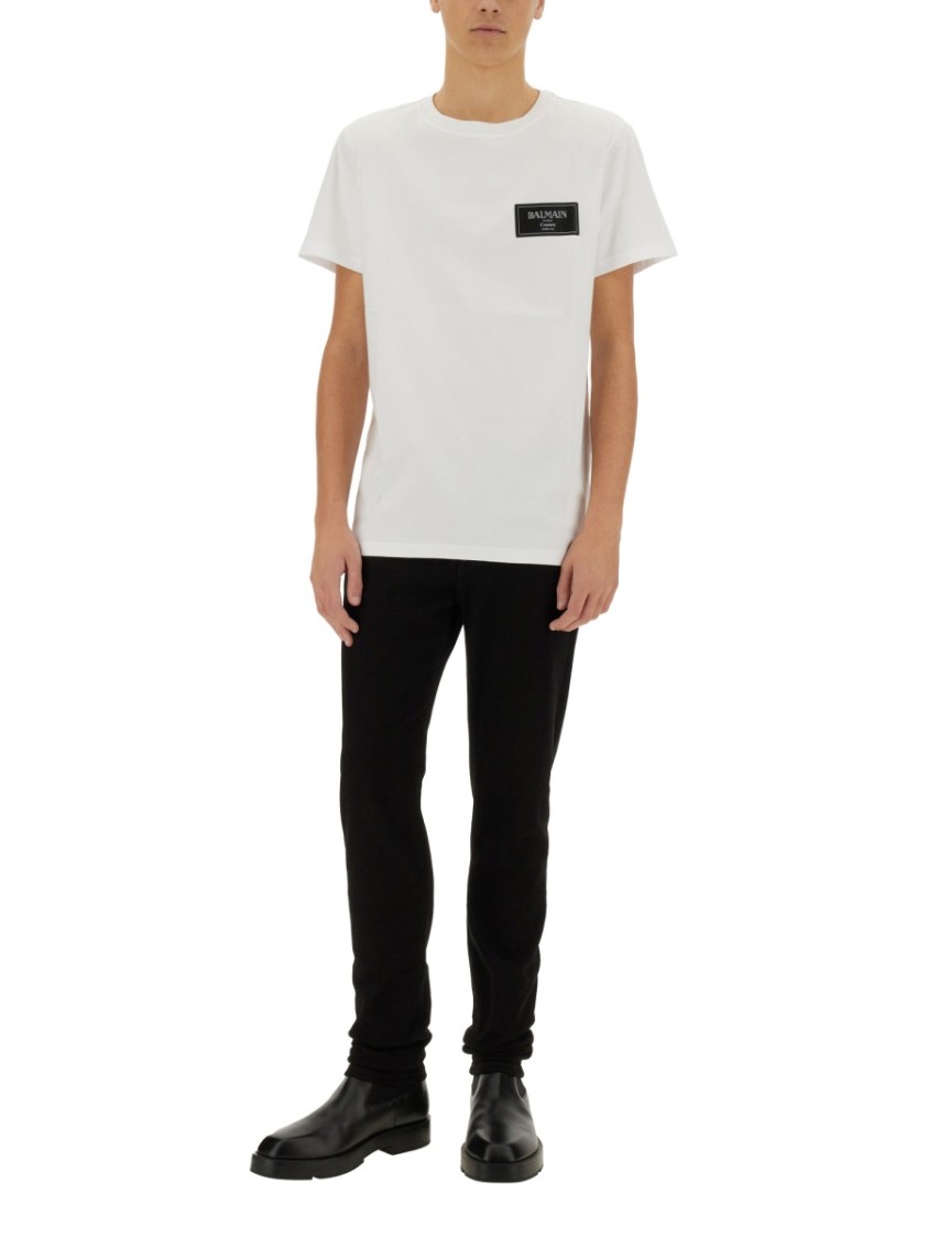 Shop Balmain Crew-neck T-shirt With Logo Patch