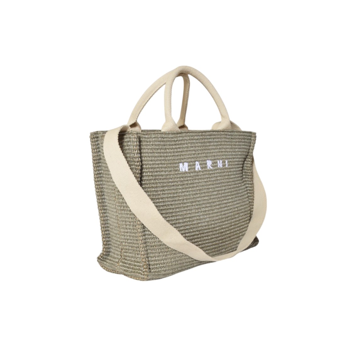 Marni Small Tote Bag In Green Raffia Effect Fabric