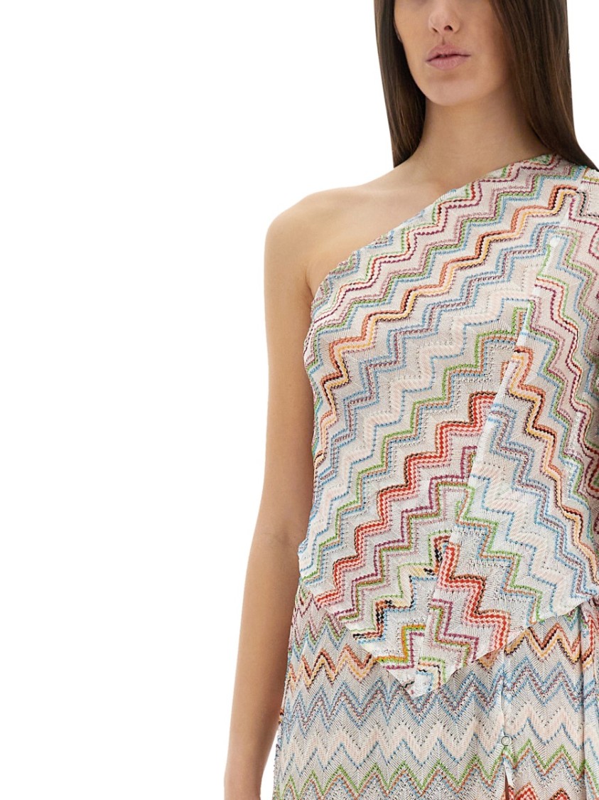 Shop Missoni One-shoulder Top With 3d Lamé Zig Zags In Multicolor