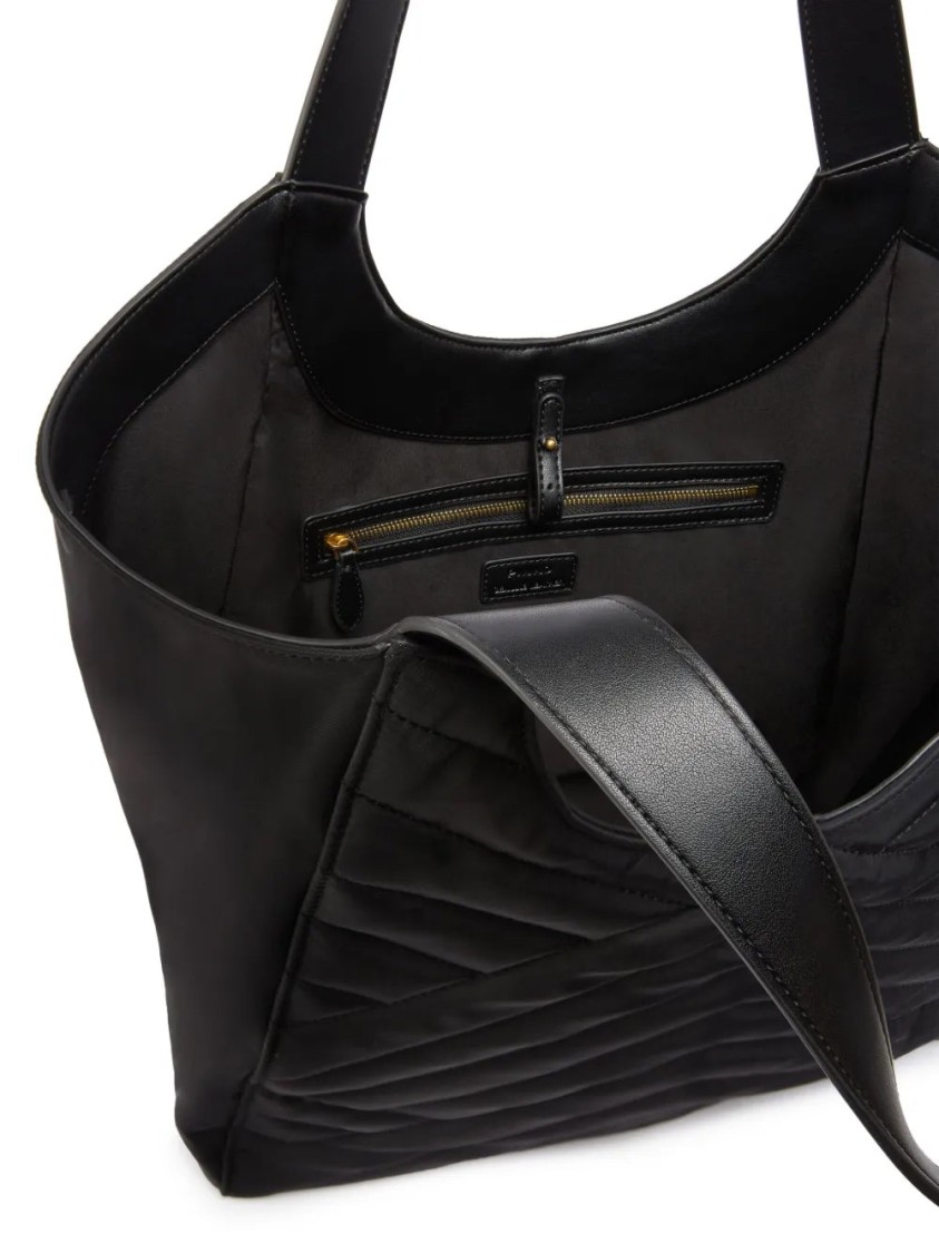 Pinko Quilted Black Nylon Tote Bag In Black