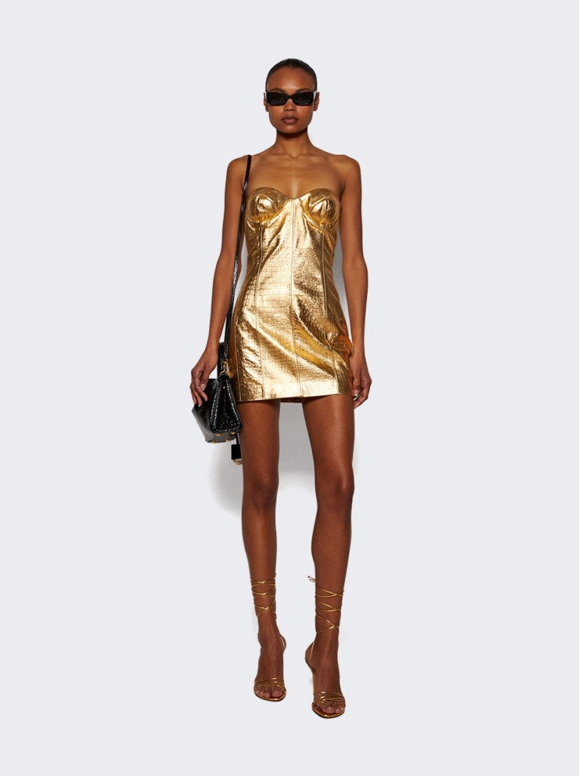 The New Arrivals By Ilkyaz Ozel Rochelle Leather Mini Dress - Solar Eclipse In Gold