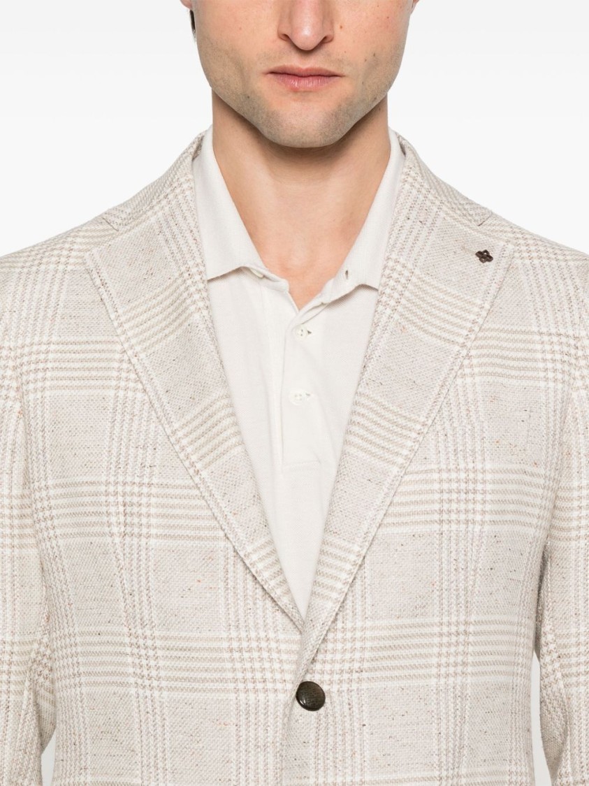 Tagliatore Taupe Plaid Tailored Jacket With Notched Lapels In Neutrals