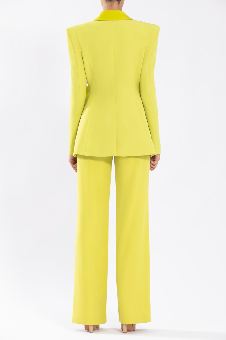 Saiid Kobeisy Crepe Tailored Jacket With Taffeta Collar And Bow In Yellow