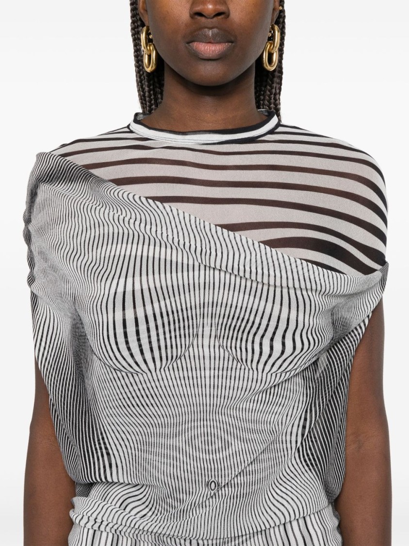 Shop Jean Paul Gaultier Transparent Striped Long Dress In Grey