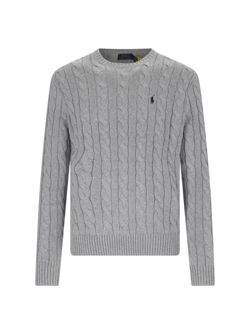 Polo Ralph Lauren Grey Crewneck Sweater With Pony Embroidery On The Front And Woven Knit In Cotton Man In Gray