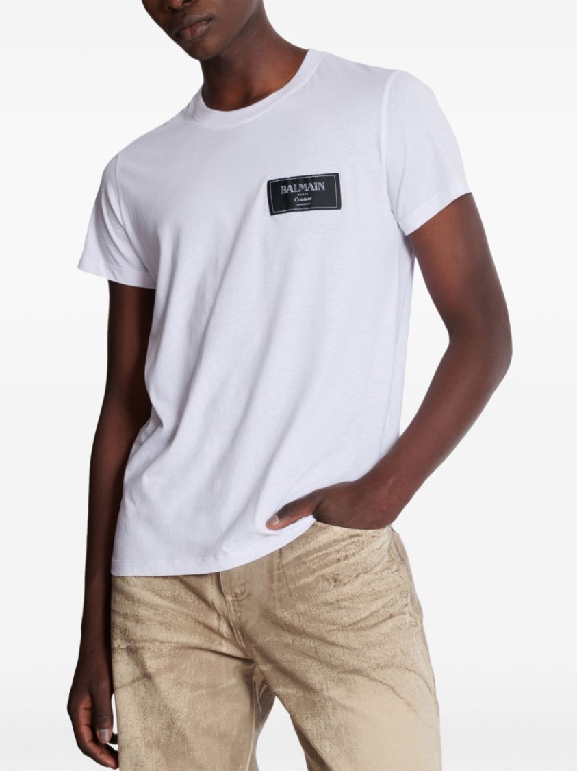 Shop Balmain Slim-fit White Cotton T-shirt