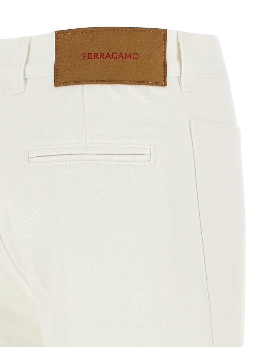 Ferragamo Wide Leg Garment-dyed Cotton Denim Jeans In White