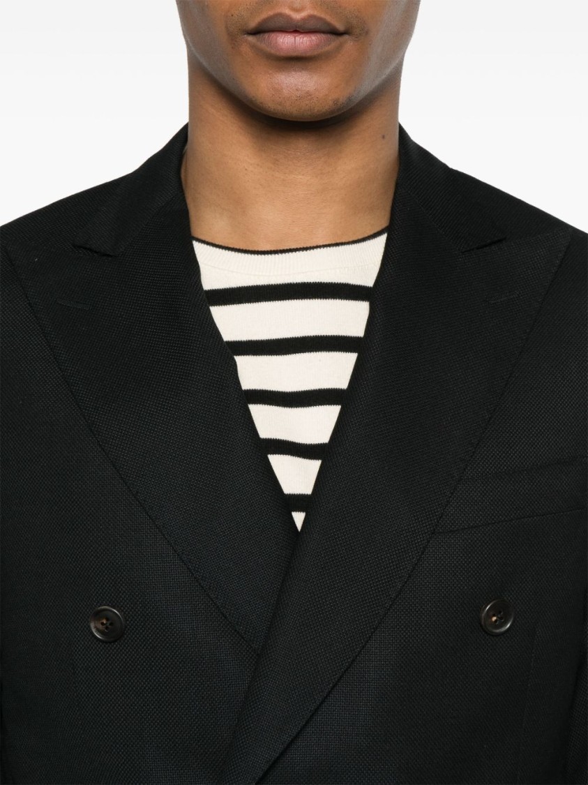 Corneliani Double-breasted Black Jacket With Tailored Fit In Black