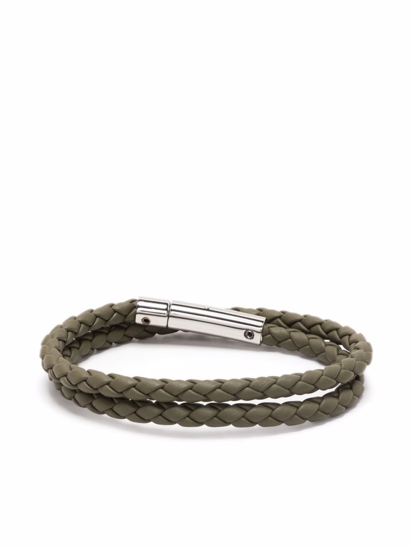 Tod's Braided Bracelet With Metallic Clasp And Logo Detail In Gray