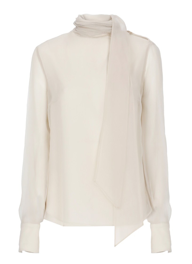Brunello Cucinelli Silk Blouse With Diamond Cut Brass In Neutral