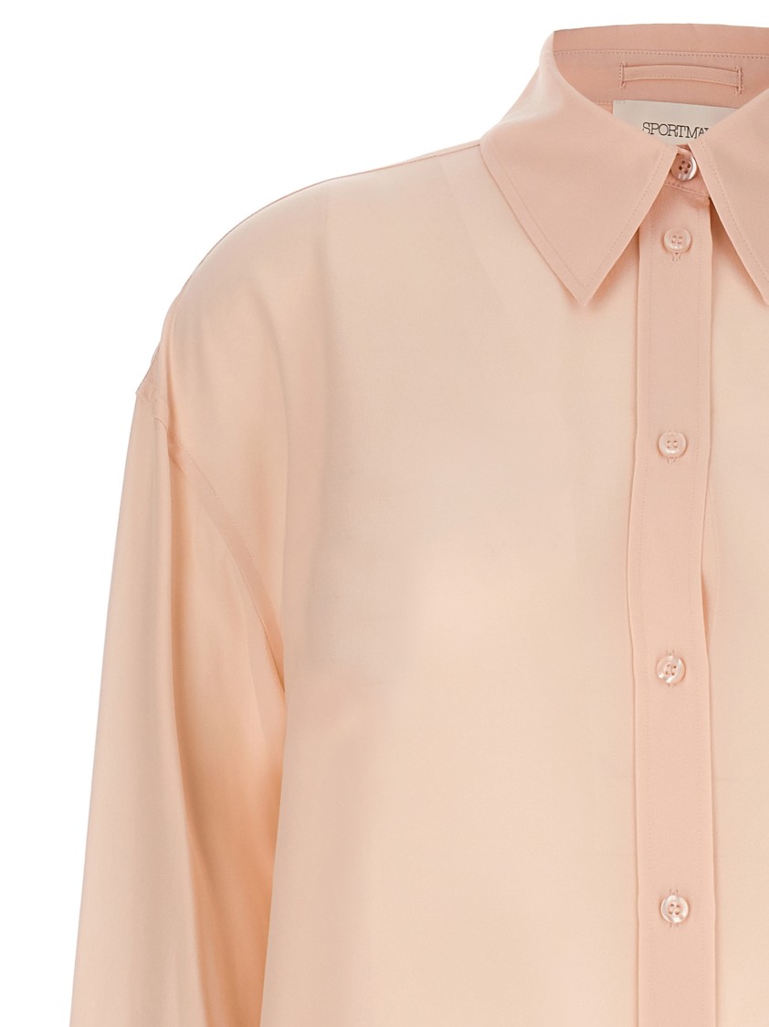 Sportmax Sheer Fabric Collared Shirt With Pleated Back In Neutral