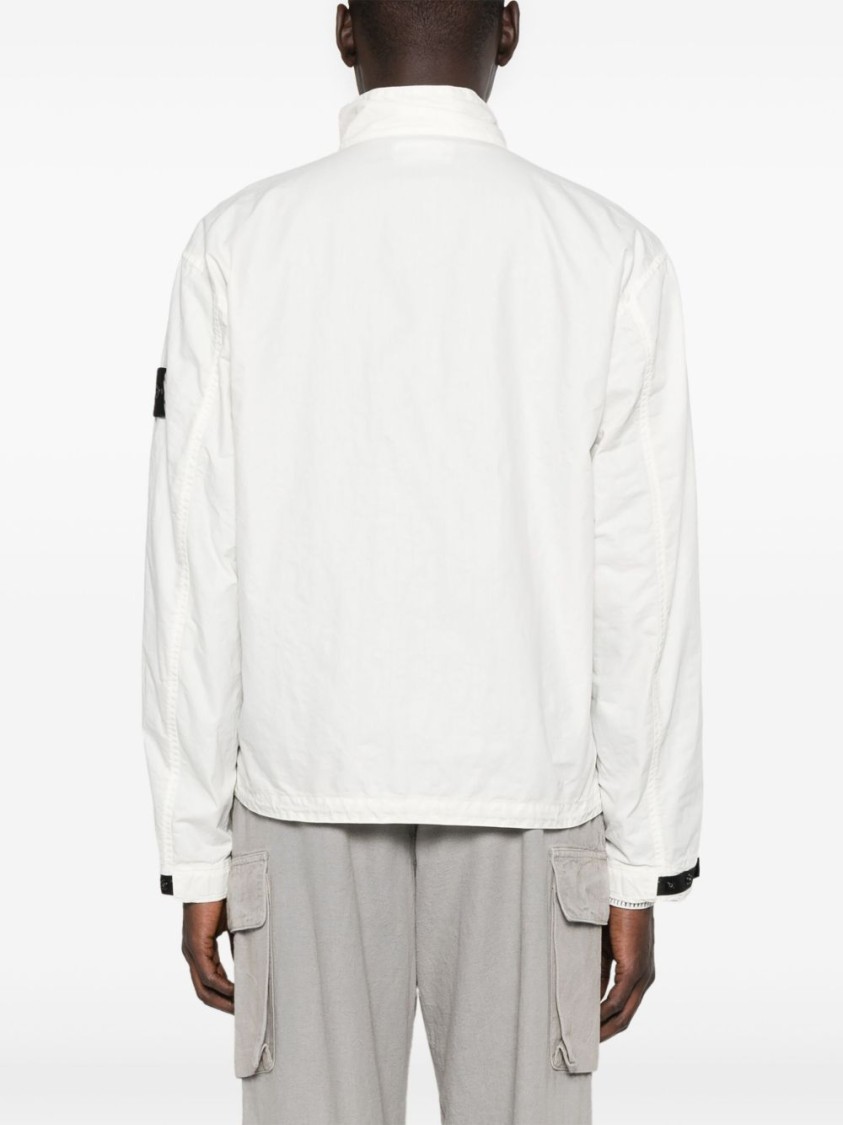 Stone Island White Jacket With Logo Patch And Contrasting Details In White
