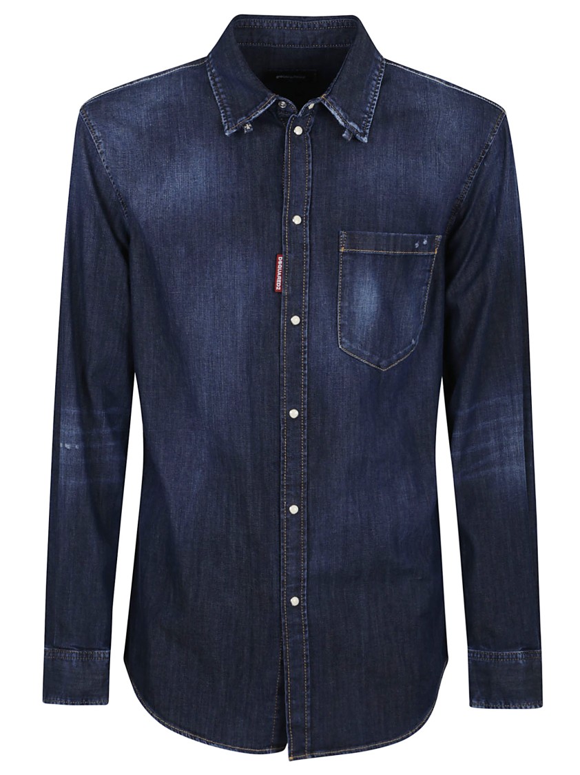 Dsquared2 Long Sleeves Button-up Shirt With Chest Pocket In Blue