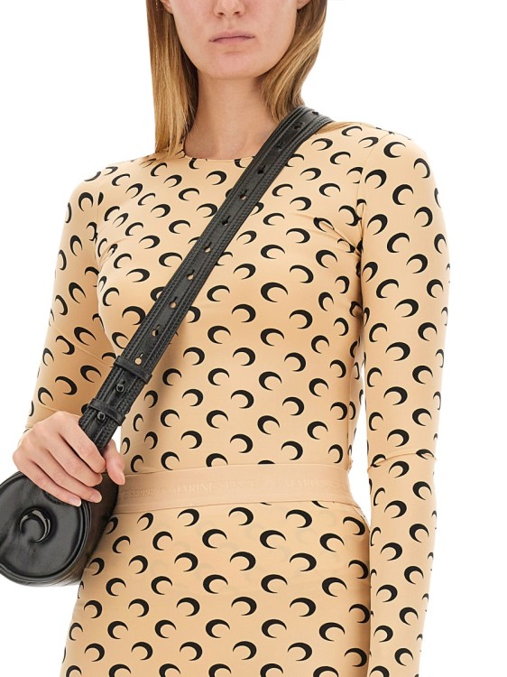Marine Serre Fitted Long-Sleeve Top With Crescent Moon