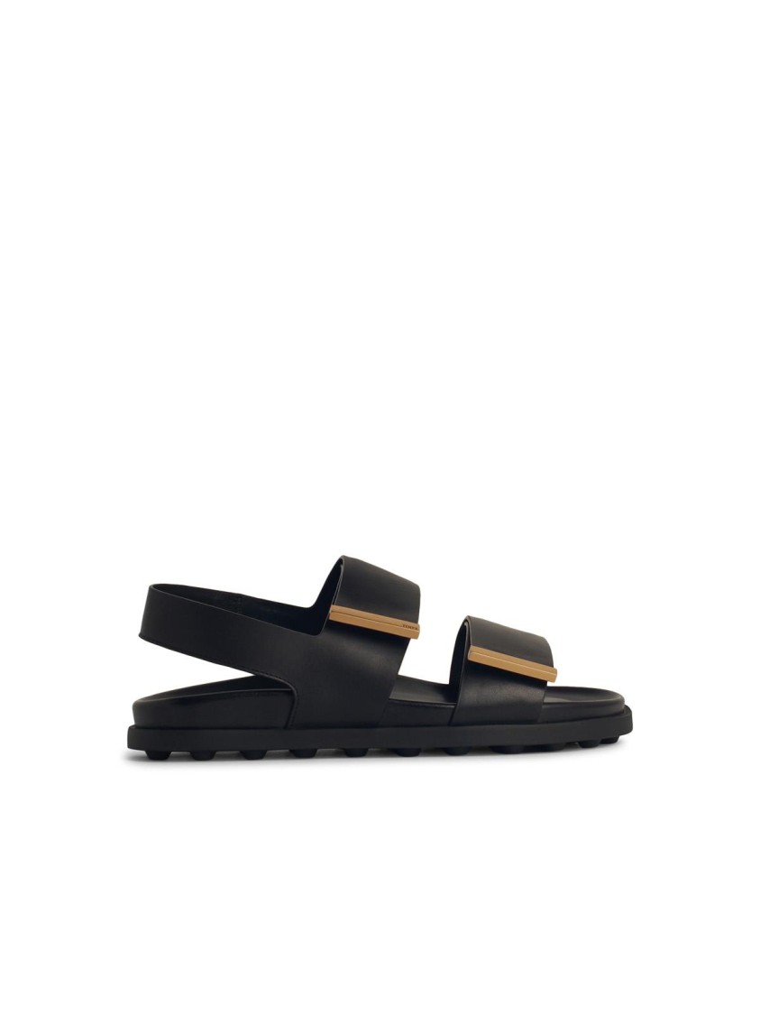 Shop Tod's Black Leather Sandals