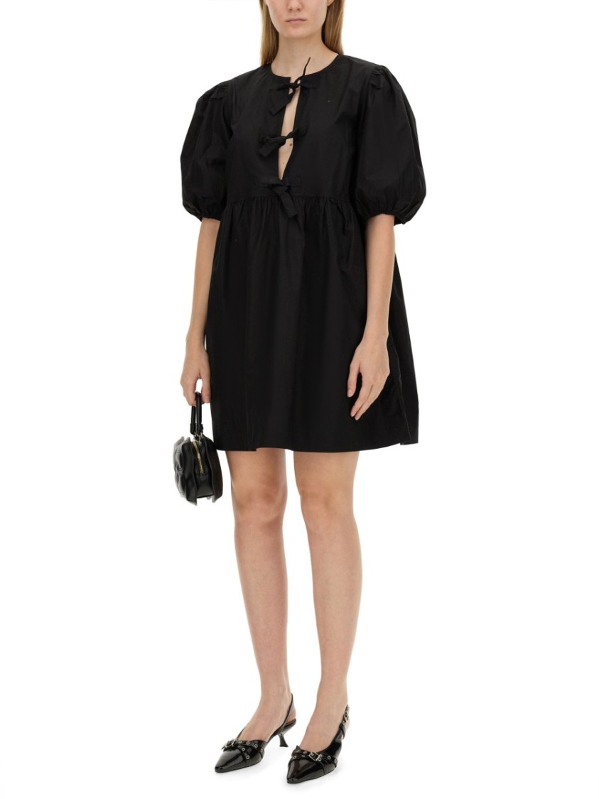 Ganni Tie String Mini Dress In Black