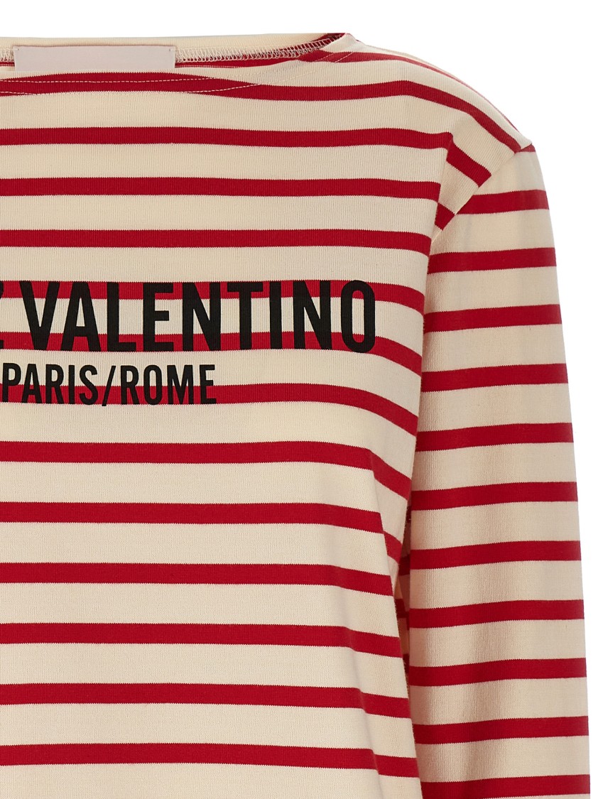 Valentino Garavani Striped Cotton Jersey T-shirt In Red