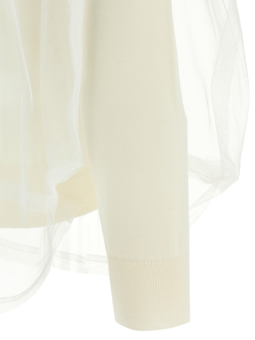 Comme Des Garçons Wool Sweater With Multilayer Tulle Detail In Yellow