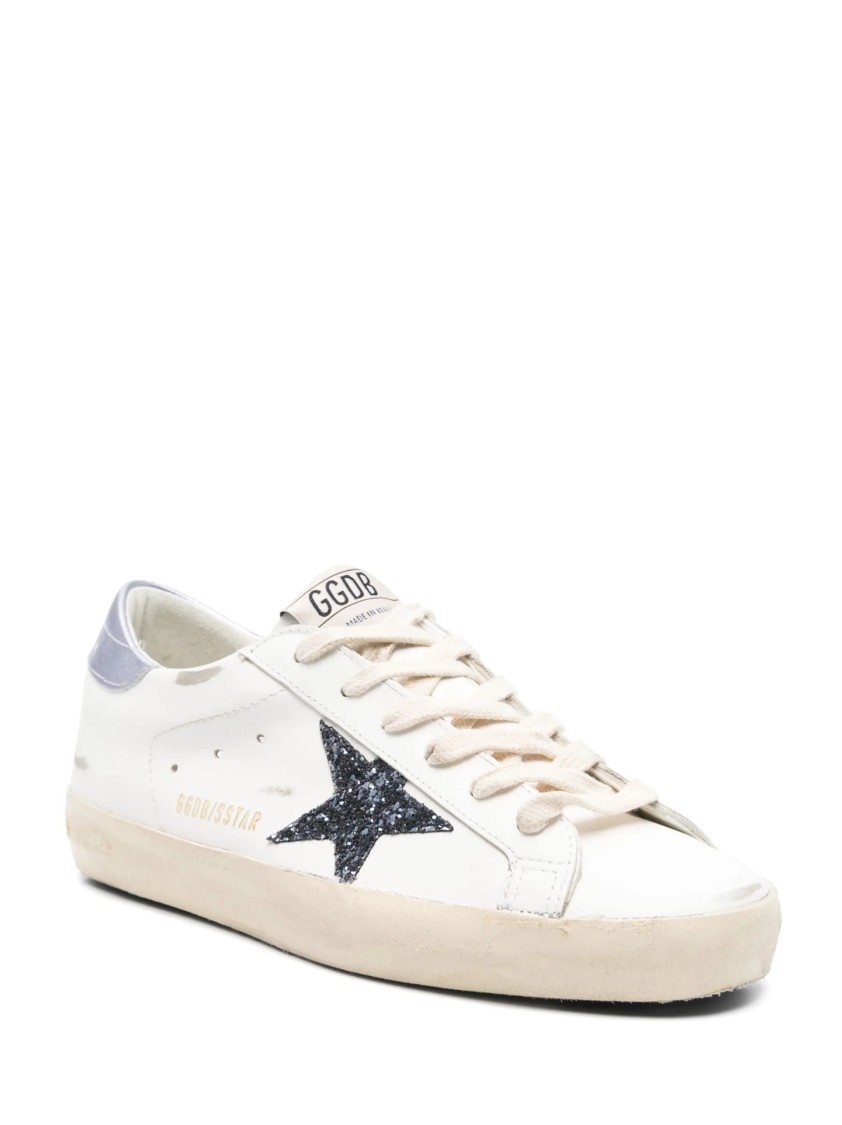 Golden Goose Super Star Leather Upper And Toe Glitter Star Laminated Heel In White