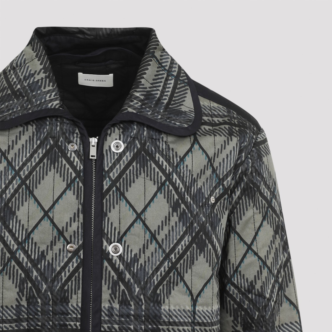 Shop Craig Green Quilted Casual Jacket With Distinctive Plaid Pattern And Silhouette In Grey