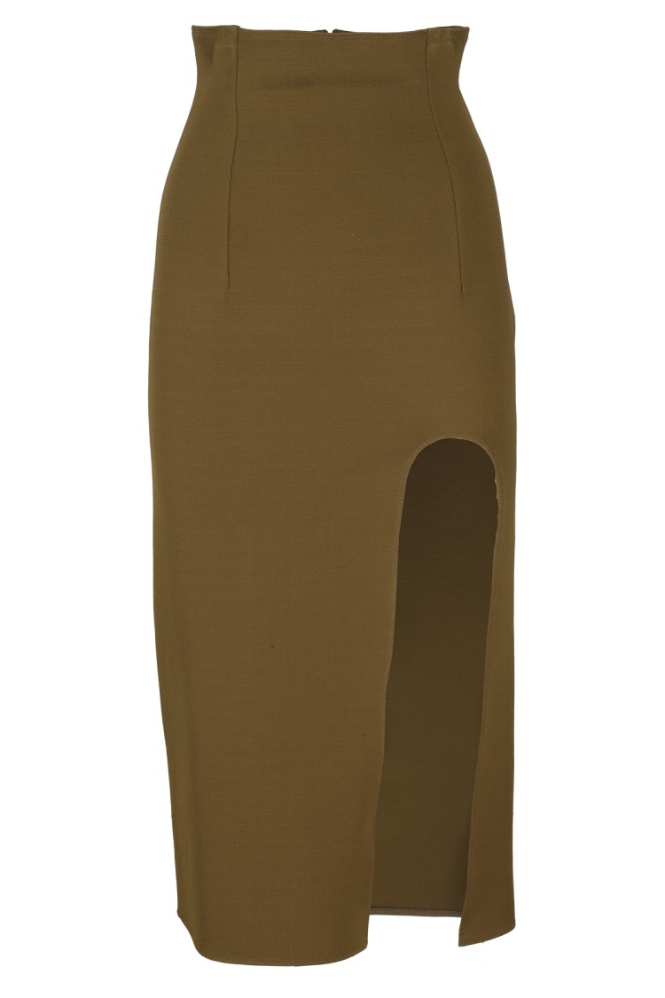Alessandro Vigilante Front-slit Knitted Midi Skirt In Green