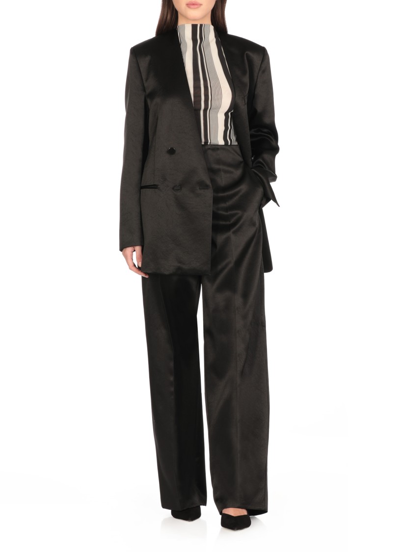 Philosophy Di Lorenzo Serafini V-neck Satin Blazer With Double-breasted Closure In Black