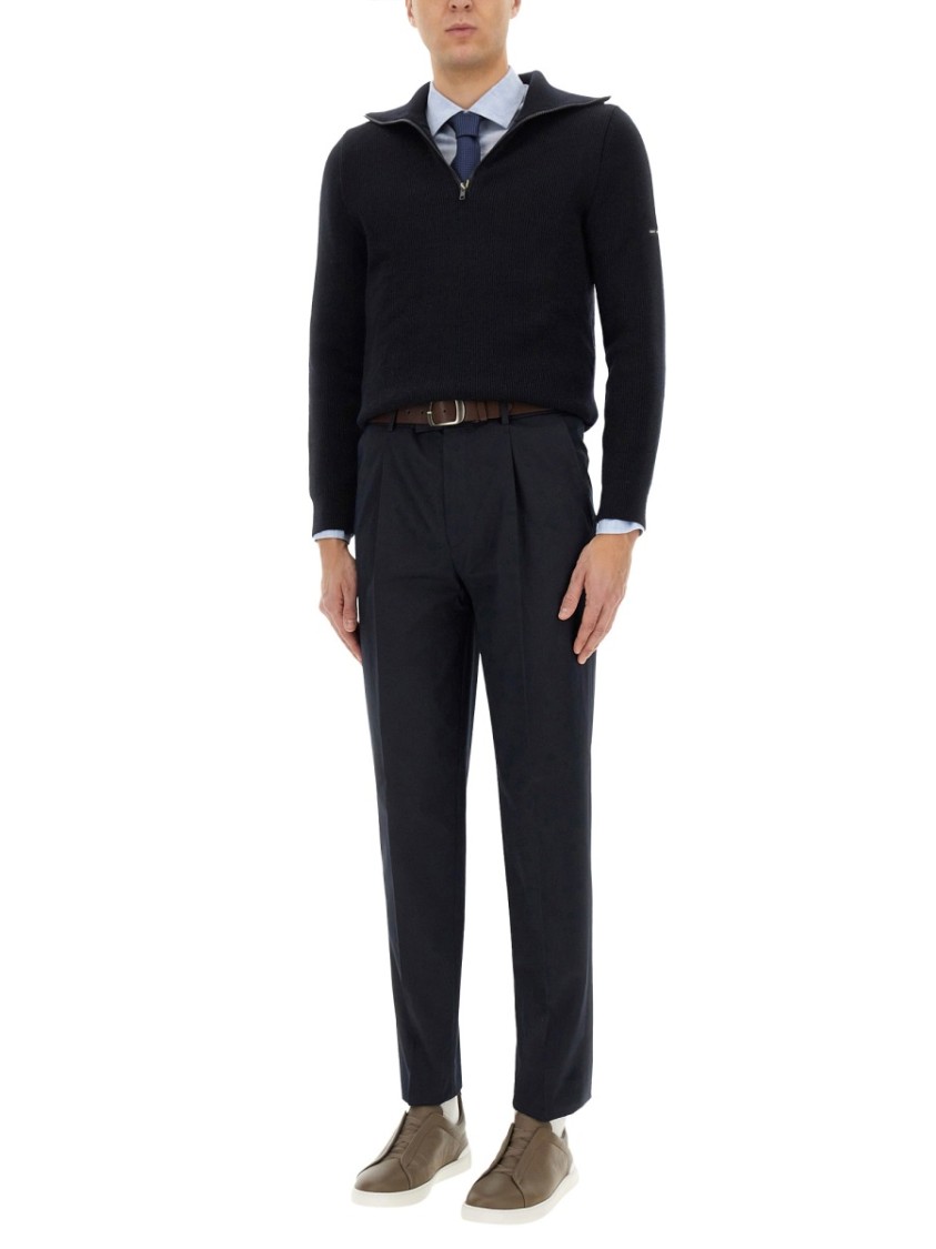 Shop Zegna Tailored Black Straight Leg Pants In Blue