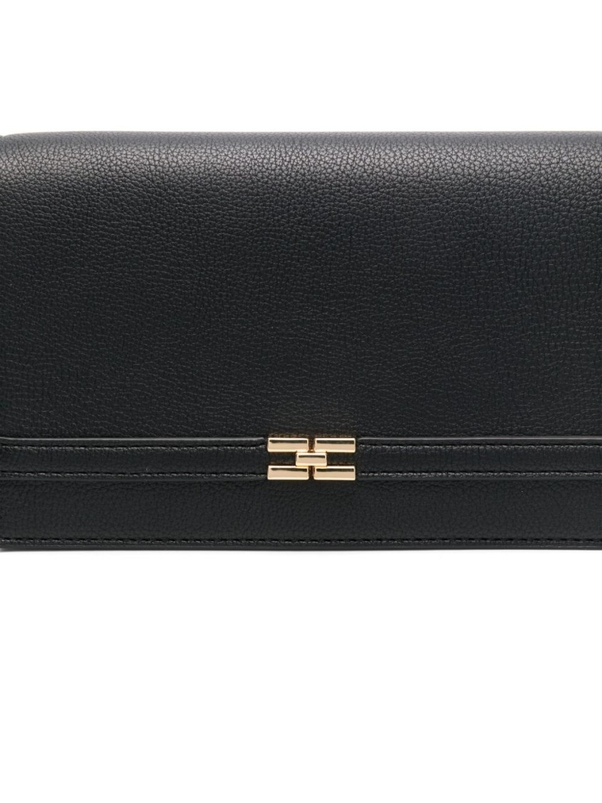 ELISABETTA FRANCHI ELISABETTA FRANCHI TEXTURED NERO SHOULDER BAG WITH GOLD-TONE CLASP