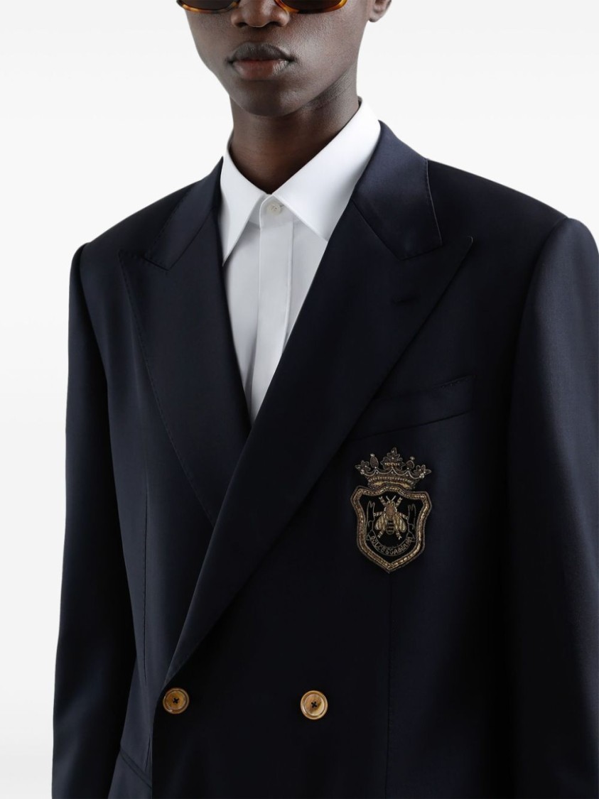 Dolce & Gabbana Men Double-breasted Wool Jacket With Patch