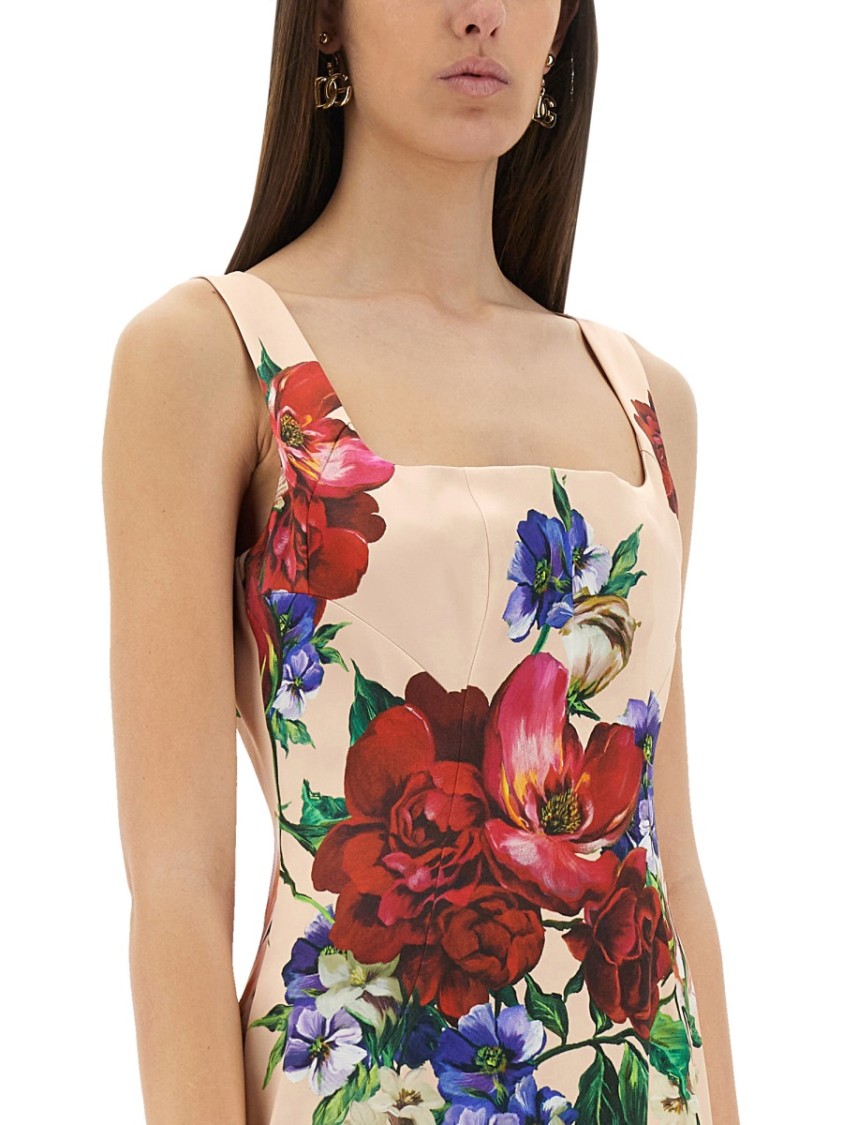 Dolce & Gabbana Satin Calf-length Sheath Dress With Floral Print