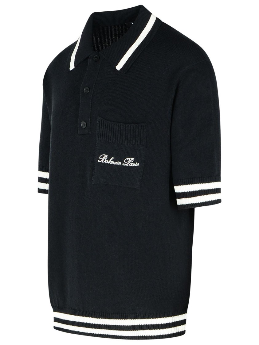 Shop Balmain Signature' Black Cotton Blend Polo Shirt