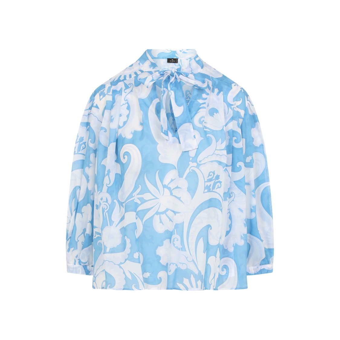 Etro Loose-fit Cotton Shirt With V-neck And Floral Pattern In Blue
