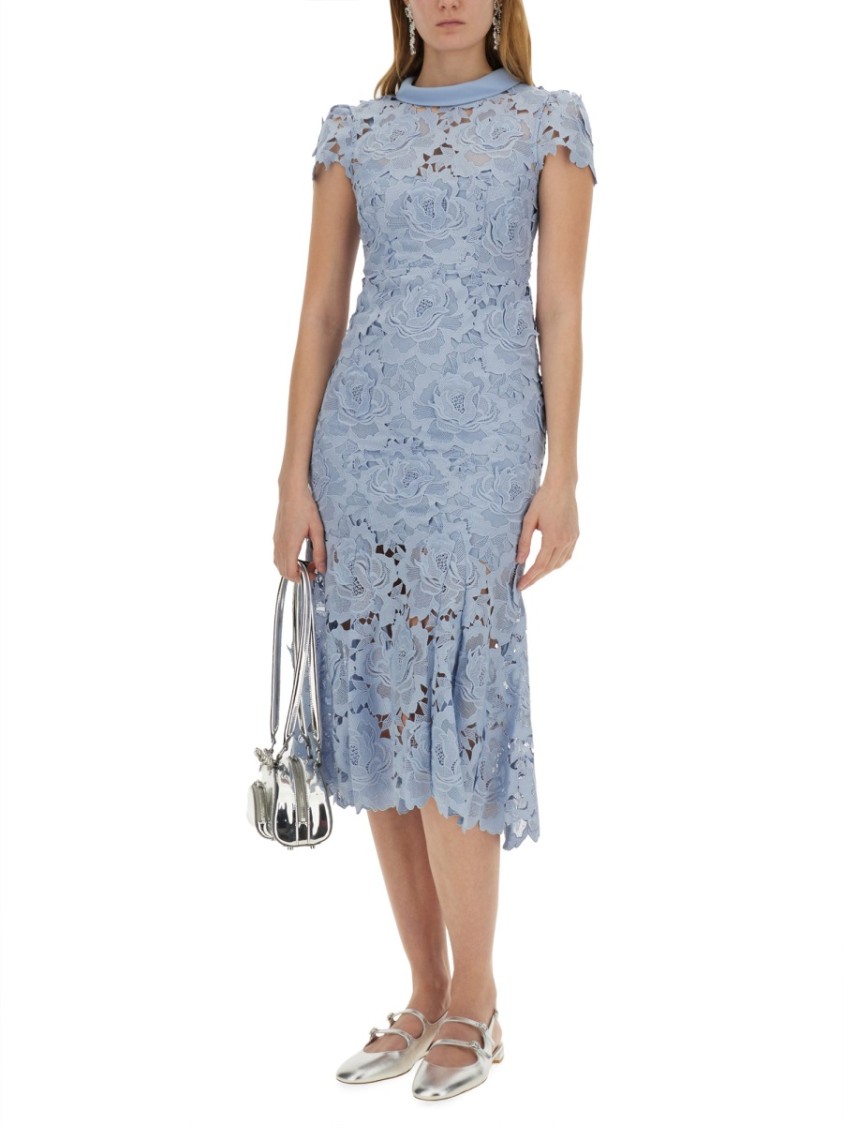 Shop Self-portrait Lace Midi Dress In Blue