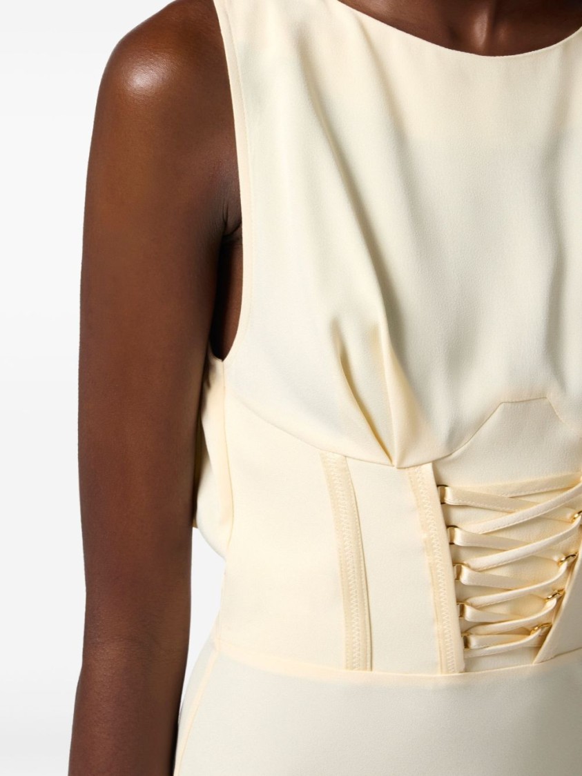 Shop Elisabetta Franchi Fitted Midi Dress With Lace-up Detail