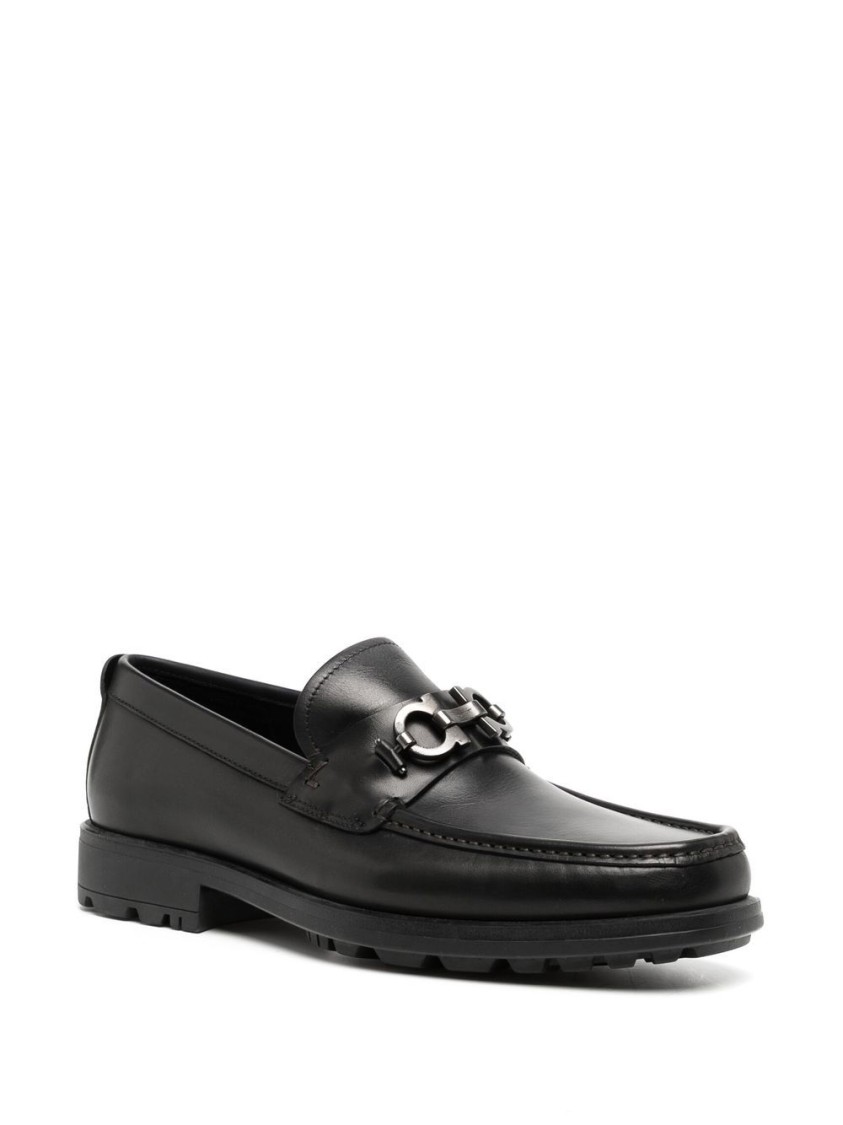 Ferragamo David Gancini Bit Leather Loafers In Black