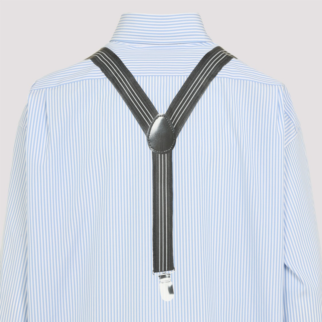 Moschino Couture Light Blue Cotton Striped Shirt With Decorative Straps In Blue
