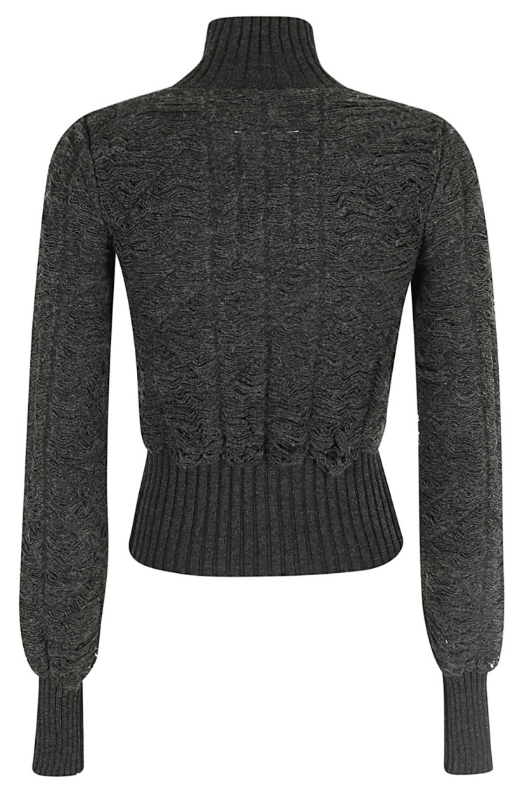 MM6 MAISON MARGIELA MM6 BY MAISON MARGIELA FRAYED EFFECT TURTLENECK SWEATER WITH RIBBED DETAILS
