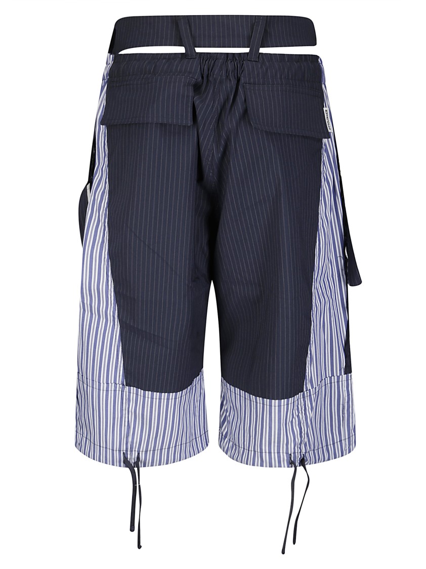 Ottolinger Pinstripe And Striped Fabric Baggy Cargo Shorts In Blue