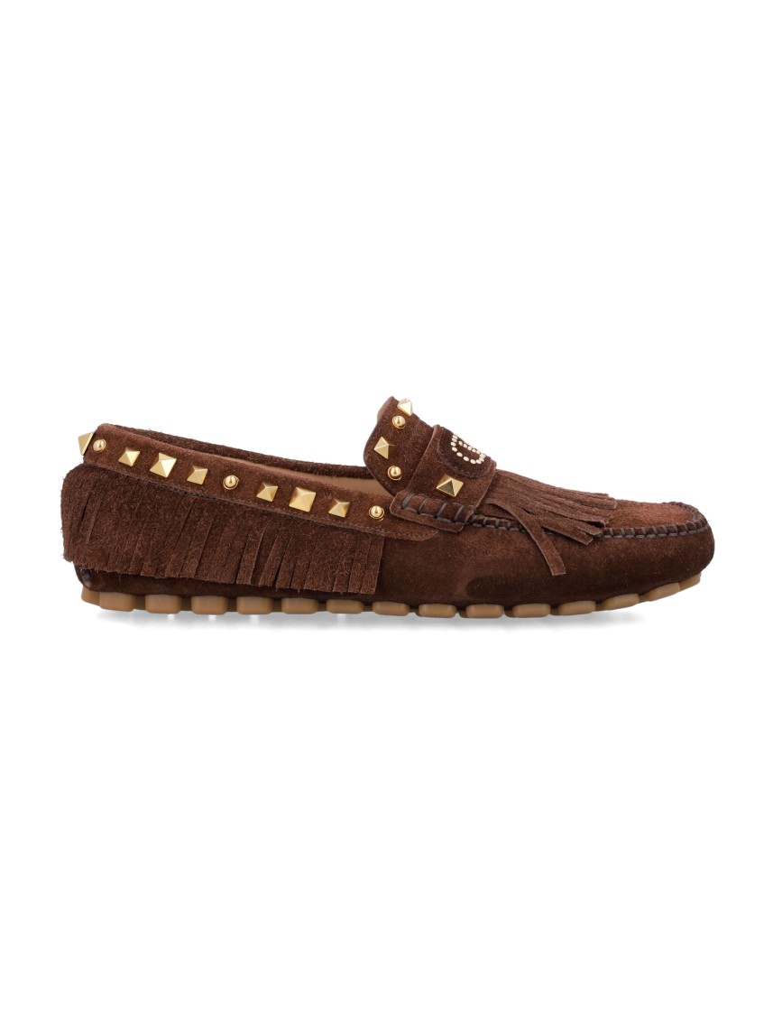Valentino Garavani Driver Fastaway Loafer With Fringes And Decorative Studs