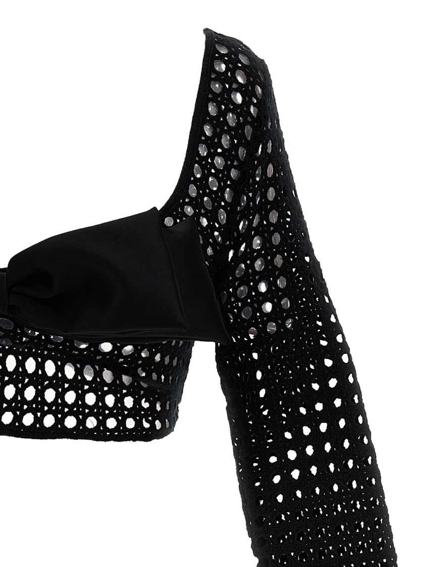 Giambattista Valli Macramé Crop Top W/ Bow In Black