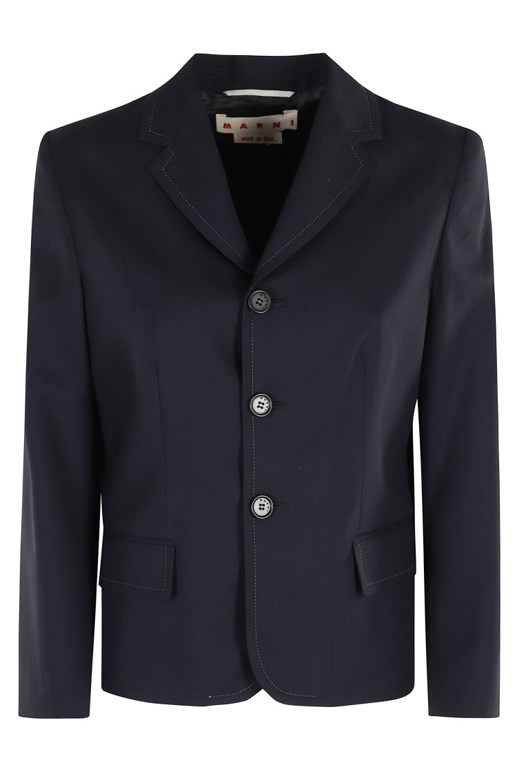 Marni Classic Blue Wool Jacket With Signature Stitching In Blue